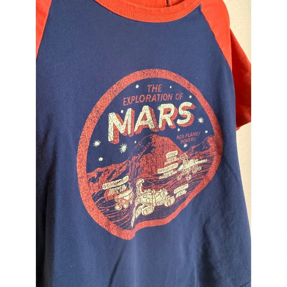 Peek Graphic Tee Kids 6-7 Blue Red Mars Rover Exploration Raglan Hard to find!